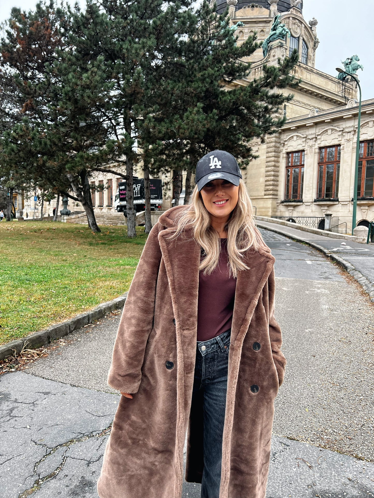 Brown Faux Fur Longline Coat