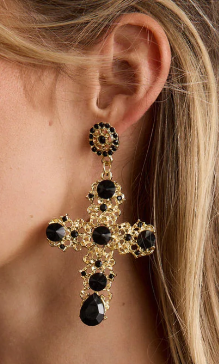 Large Gold Cross Earrings