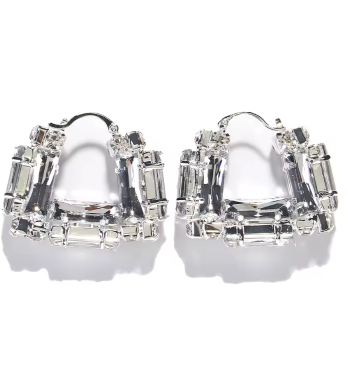 Chunky Crystal Squared Hoop Earrings