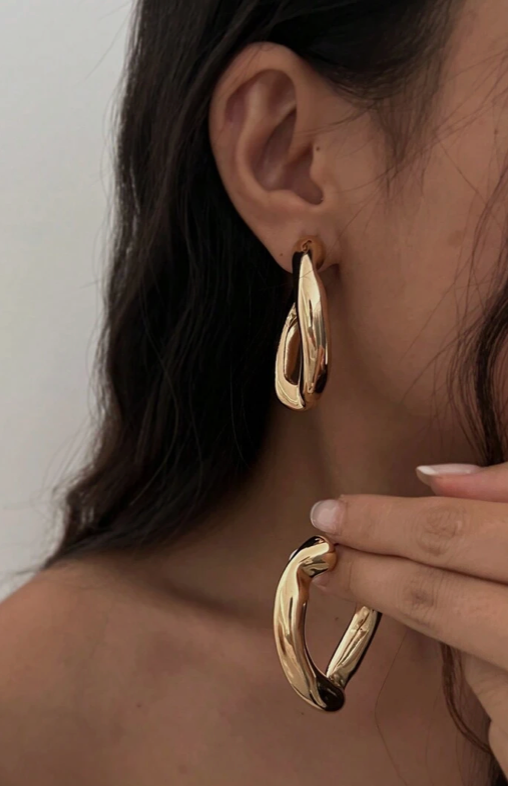 Large Gold Waved Hoop Earrings