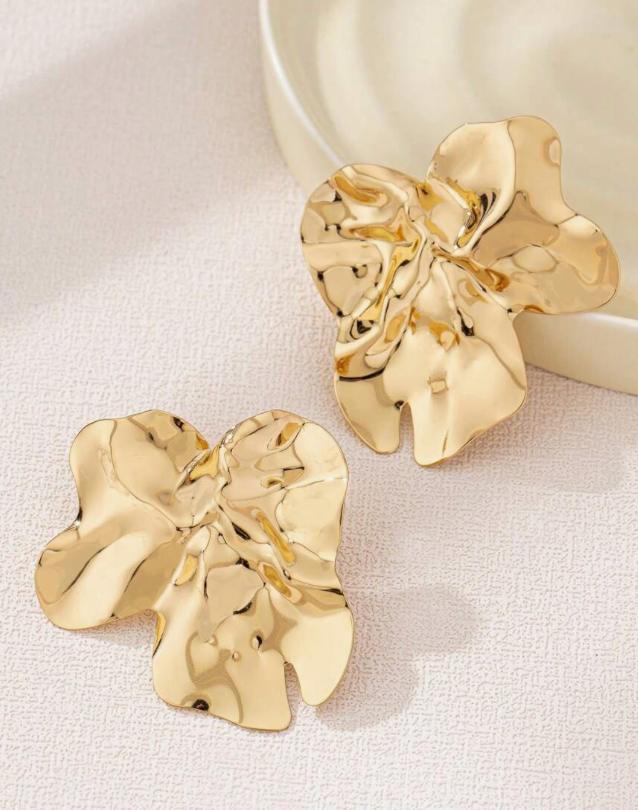 Large Gold Geometric Crinkle Earrings