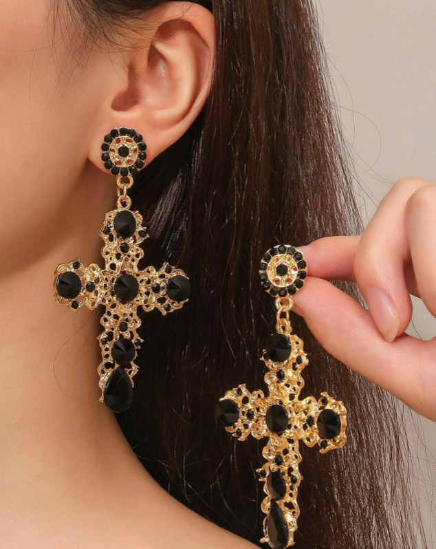 Large Gold Cross Earrings